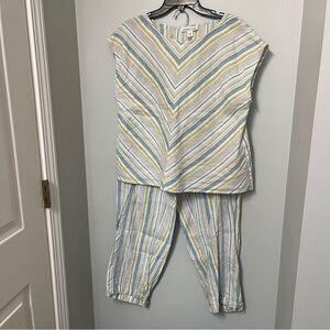 Coldwater Creek 100% linen pant set sleeveless top 14 medium comfort set EUC